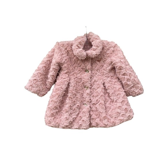JUICY COUTURE Los Angeles Faux Fur Pink Coat Collared Jacket Size 2T - Picture 3 of 7